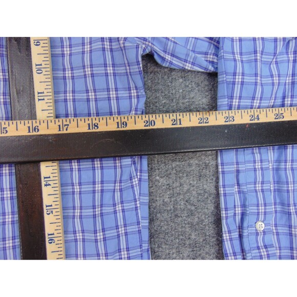 NordStrom Shirt Mens 15.5x32/33 Trm Fit‎ Blue White Plaid - Picture 7 of 8